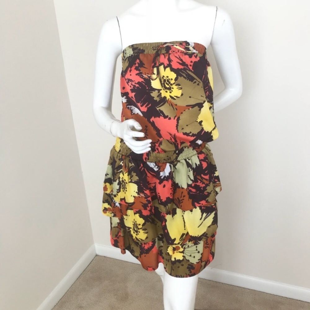 The Limited Floral Strapless Ruffle Vacation Dress
